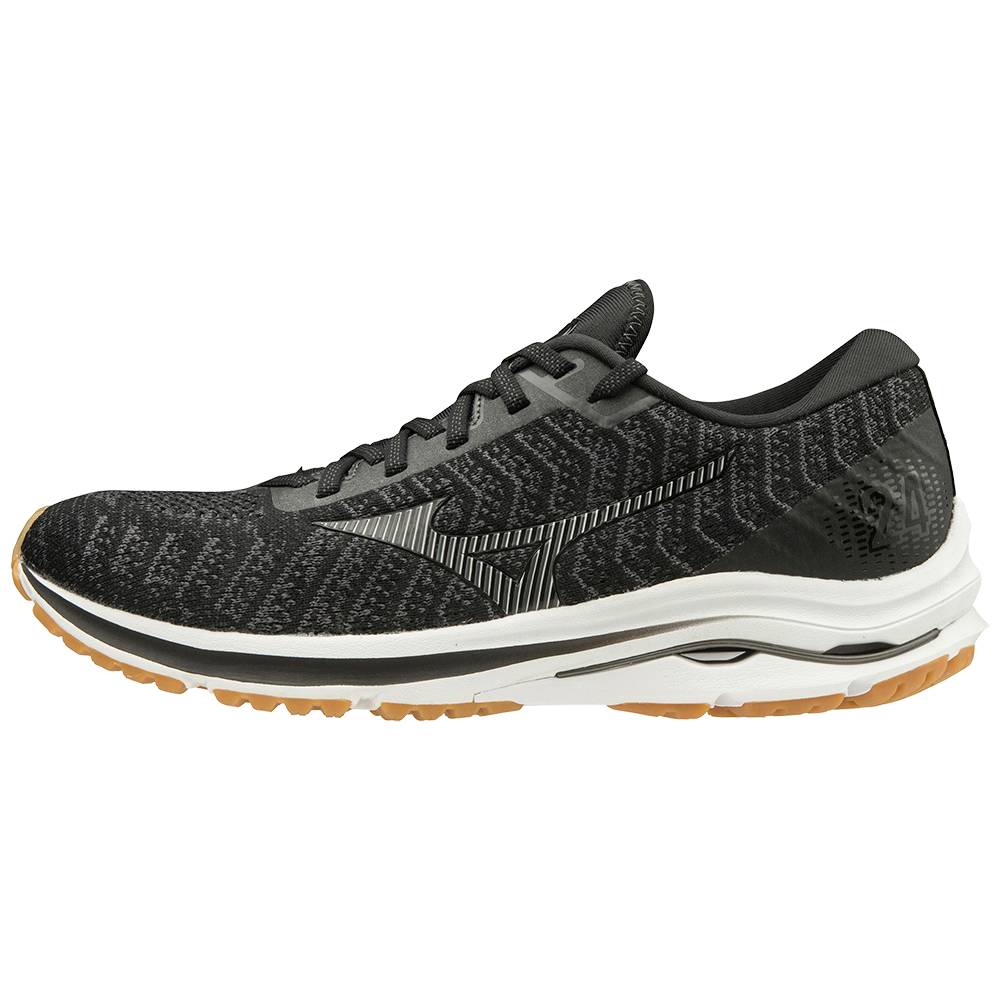 Panske Bezecke Topanky Mizuno Wave Rider 24 WAVEKNIT™ Čierne/Tmavo Siva Vypredaj ZJKA54206